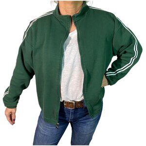 Vintage Russell Athletic Womens Green sleeve stripes Full-Zip short sweatshirt L